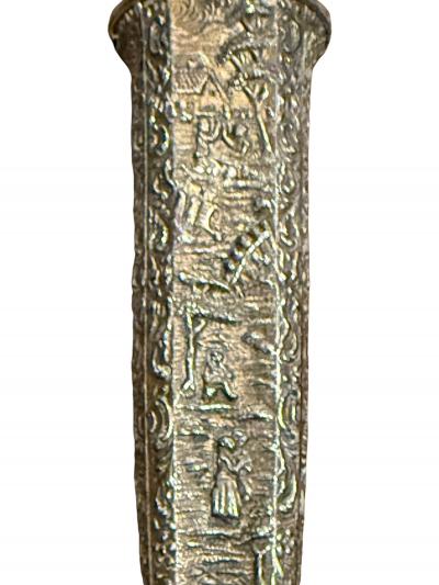 UNUSUAL PAIR OF SILVER LANDSCAPE SCENIC EMBOSSED ANTIQUE LAMPS