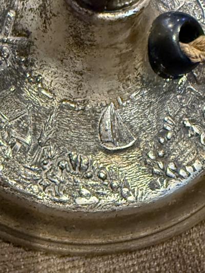 UNUSUAL PAIR OF SILVER LANDSCAPE SCENIC EMBOSSED ANTIQUE LAMPS
