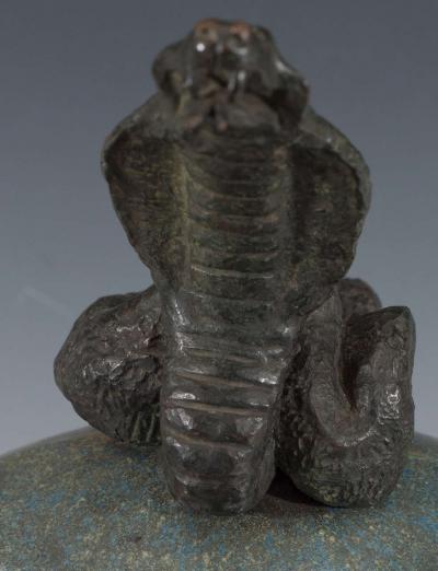 UNUSUAL SIGNED ART NOUVEAU BRONZE GLAZED TERRACOTTA PHAROAH WITH COBRA