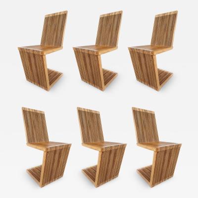 USA Slatted Wood Cantilevered Zig Zag Dining Chairs Set of 6