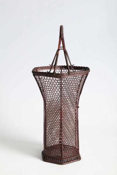 Ueda Shounsai Splayed Handled Flower Basket in Hexagonal Plaiting ca 1940