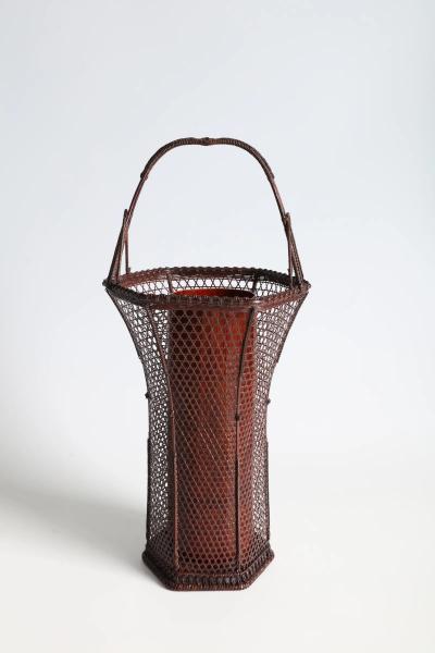 Ueda Shounsai Splayed Handled Flower Basket in Hexagonal Plaiting ca 1940