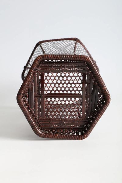 Ueda Shounsai Splayed Handled Flower Basket in Hexagonal Plaiting ca 1940