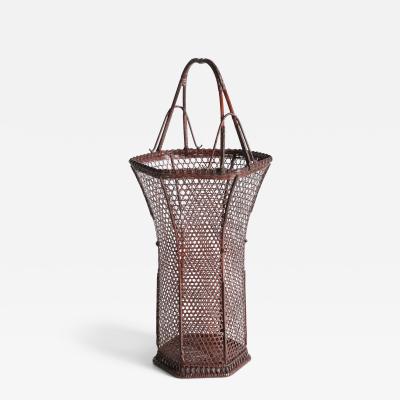 Ueda Shounsai Splayed Handled Flower Basket in Hexagonal Plaiting ca 1940