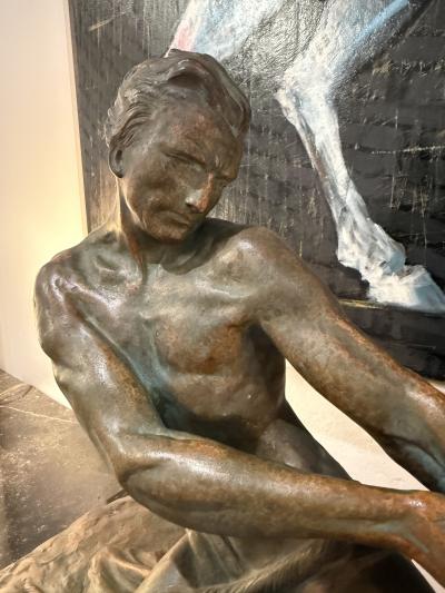 Ugo Cipriani Art Deco Bronzed Terracotta Sculpture The Fisherman by Ugo Cipriani France