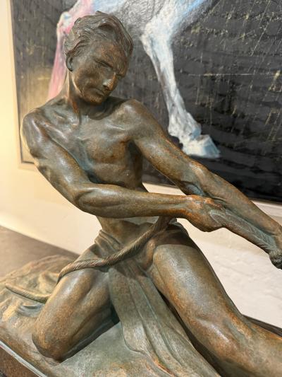 Ugo Cipriani Art Deco Bronzed Terracotta Sculpture The Fisherman by Ugo Cipriani France