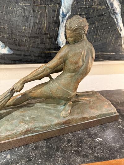 Ugo Cipriani Art Deco Bronzed Terracotta Sculpture The Fisherman by Ugo Cipriani France
