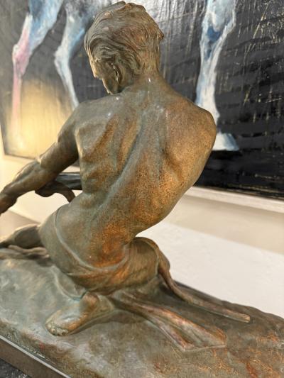 Ugo Cipriani Art Deco Bronzed Terracotta Sculpture The Fisherman by Ugo Cipriani France