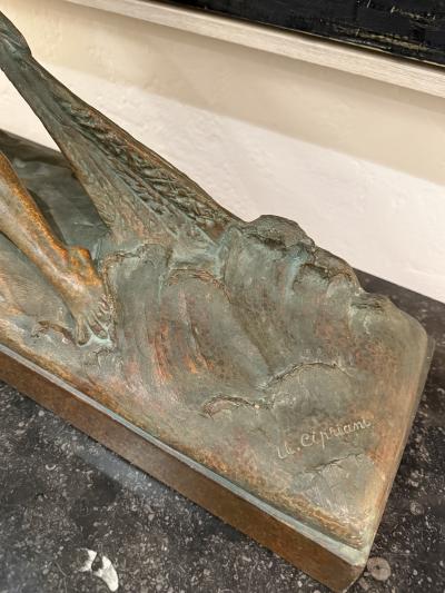 Ugo Cipriani Art Deco Bronzed Terracotta Sculpture The Fisherman by Ugo Cipriani France