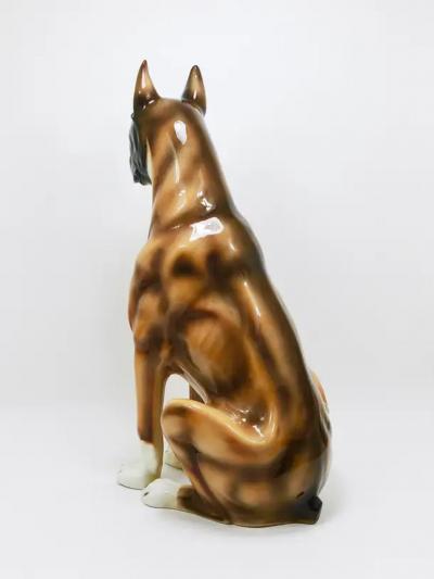 Ugo Zaccagnini Boxer Dog Life Size Majolica Statue Sculpture Glazed Ceramic Italy 1970s