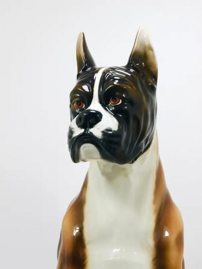 Ugo Zaccagnini Boxer Dog Life Size Majolica Statue Sculpture Glazed Ceramic Italy 1970s
