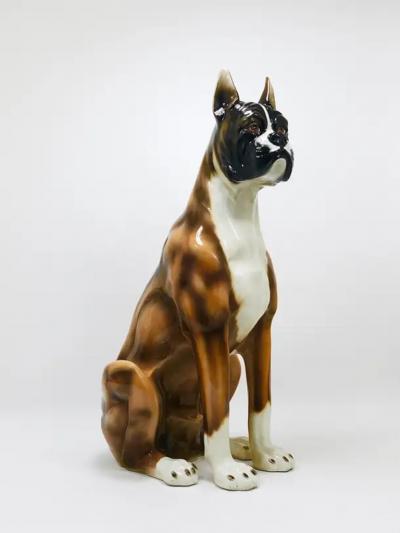 Ugo Zaccagnini Boxer Dog Life Size Majolica Statue Sculpture Glazed Ceramic Italy 1970s