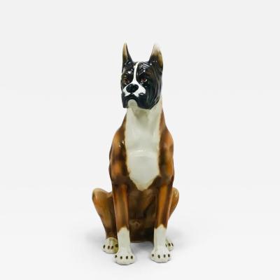 Ugo Zaccagnini Boxer Dog Life Size Majolica Statue Sculpture Glazed Ceramic Italy 1970s