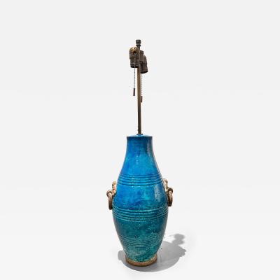 Ugo Zaccagnini Brass and Glazed Stoneware Monumental Table Lamp by Ugo Zaccagnini