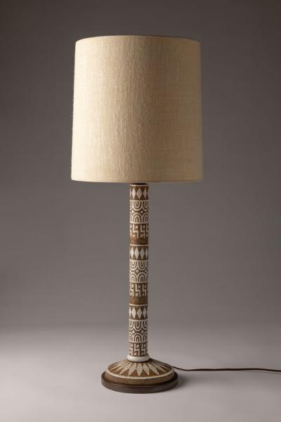 Ugo Zaccagnini Italian Ceramic Mid Century Design Table Lamp Sgraffito Primative