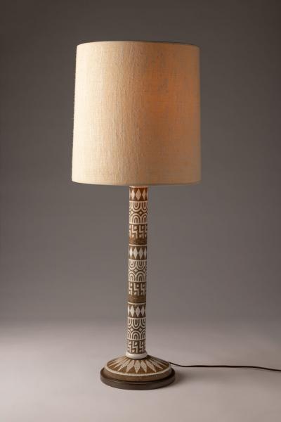 Ugo Zaccagnini Italian Ceramic Mid Century Design Table Lamp Sgraffito Primative