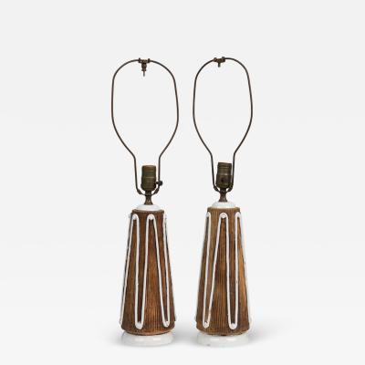 Ugo Zaccagnini Pair of Ugo Zaccagnini Mid Century Italian Ceramic Cats Cradle Table Lamps