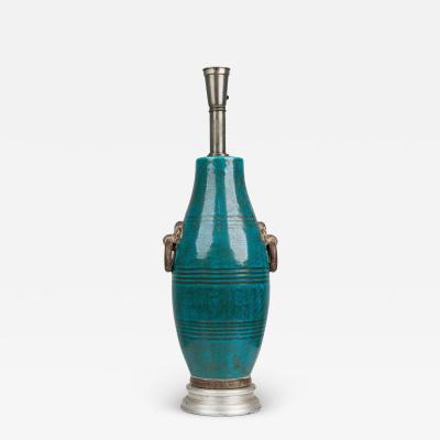 Ugo Zaccagnini Ugo Zaccagnini Mid Century Italian Ceramic Blue Green Glazed Table Lamp