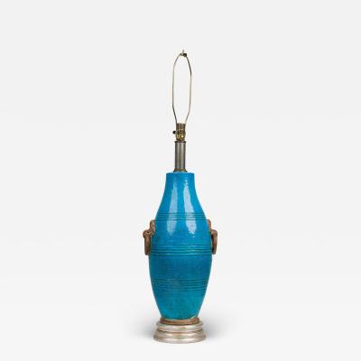 Ugo Zaccagnini Ugo Zaccagnini Mid Century Italian Ceramic Persian Blue Glazed Table Lamp