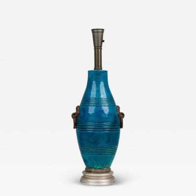 Ugo Zaccagnini Ugo Zaccagnini Mid Century Italian Ceramic Turquoise Blue Glazed Table Lamp