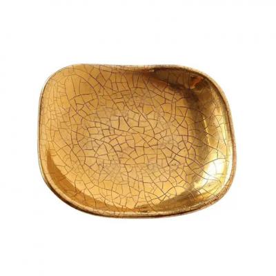 Ugo Zaccagnini Zaccagnini Tray Ceramic Gold Crackle Glaze Signed
