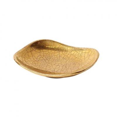 Ugo Zaccagnini Zaccagnini Tray Ceramic Gold Crackle Glaze Signed