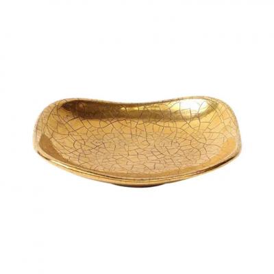 Ugo Zaccagnini Zaccagnini Tray Ceramic Gold Crackle Glaze Signed