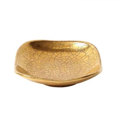 Ugo Zaccagnini Zaccagnini Tray Ceramic Gold Crackle Glaze Signed