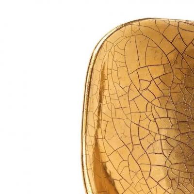 Ugo Zaccagnini Zaccagnini Tray Ceramic Gold Crackle Glaze Signed