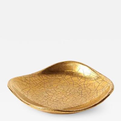 Ugo Zaccagnini Zaccagnini Tray Ceramic Gold Crackle Glaze Signed