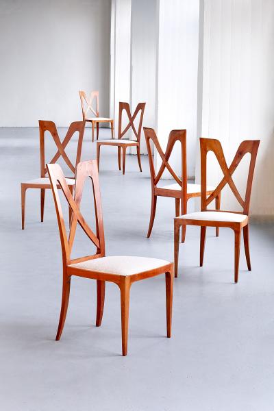 Ulderico Carlo Forni Set of Six Ulderico Carlo Forni Dining Chairs in Cherry Wood Italy 1940s