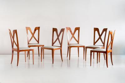 Ulderico Carlo Forni Set of Six Ulderico Carlo Forni Dining Chairs in Cherry Wood Italy 1940s