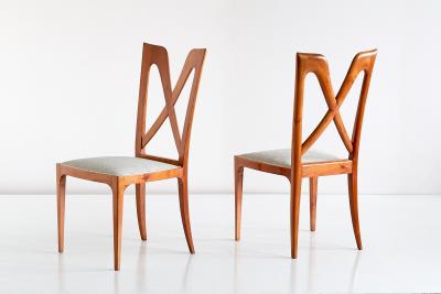 Ulderico Carlo Forni Set of Six Ulderico Carlo Forni Dining Chairs in Cherry Wood Italy 1940s