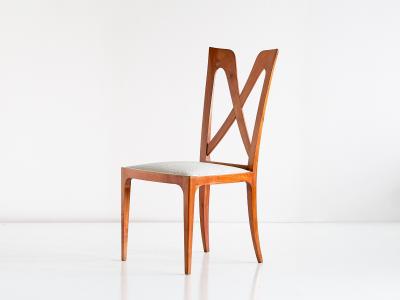 Ulderico Carlo Forni Set of Six Ulderico Carlo Forni Dining Chairs in Cherry Wood Italy 1940s