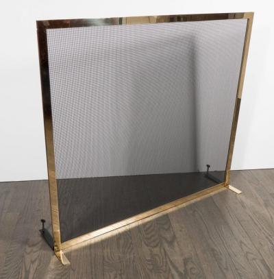 Ultra Chic Custom Minimalist Fire Screen Polished and Lacquered Brass