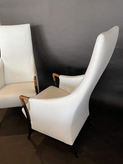 Umberto Asnago Pair of Italian Modern Walnut Ebonized Club Chairs Umberto Asnago