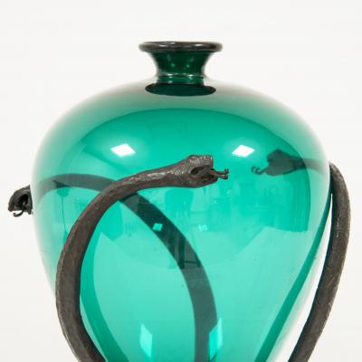 Umberto Bellotto Umberto Bellotto Snake Vase in green glass and wrought iron circa 1920