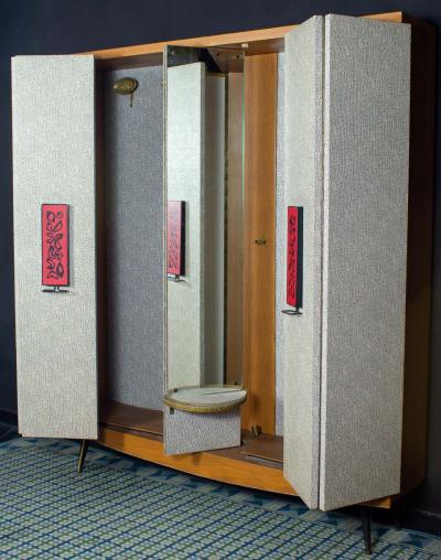 Umberto Mascagni Midcentury Italian Entrance Wardrobe with Mirror by Umberto Mascagni