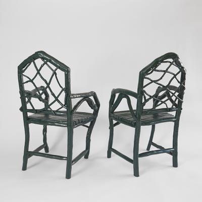 Umberto Pasti PAIR OF GREEN LACQUER ROOT ARMCHAIRS