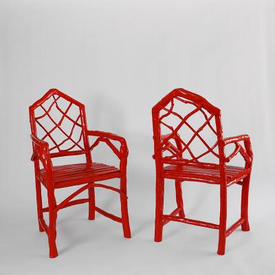 Umberto Pasti PAIR OF RED LACQUER ROOT ARMCHAIRS