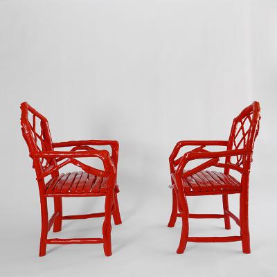 Umberto Pasti PAIR OF RED LACQUER ROOT ARMCHAIRS