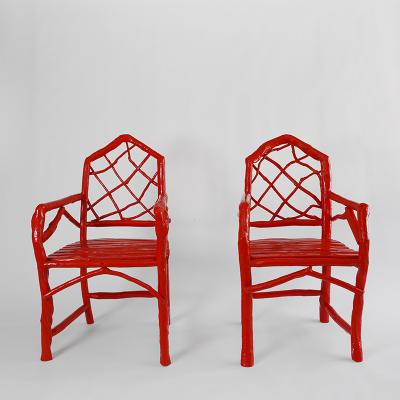 Umberto Pasti PAIR OF RED LACQUER ROOT ARMCHAIRS