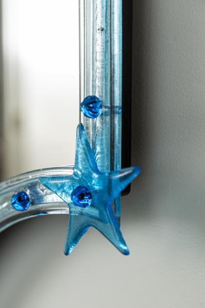 Unique Aquamarine Murano Blown Star Mirror