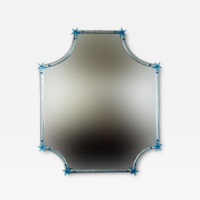 Unique Aquamarine Murano Blown Star Mirror