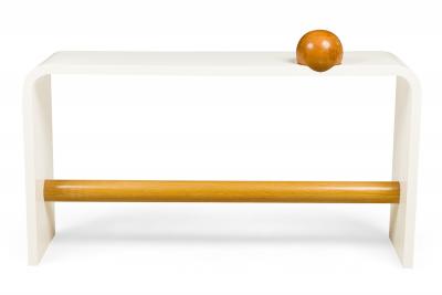 Unique Bespoke White Lacquer Waterfall Edge Console with Sphere Antonio Fortuna