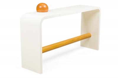 Unique Bespoke White Lacquer Waterfall Edge Console with Sphere Antonio Fortuna