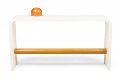 Unique Bespoke White Lacquer Waterfall Edge Console with Sphere Antonio Fortuna