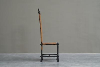 Unique Brutalist High Back Accent Chair in Wrought Iron Patinated Leather