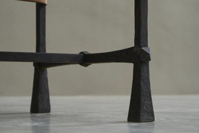 Unique Brutalist High Back Accent Chair in Wrought Iron Patinated Leather