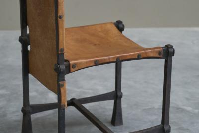 Unique Brutalist High Back Accent Chair in Wrought Iron Patinated Leather